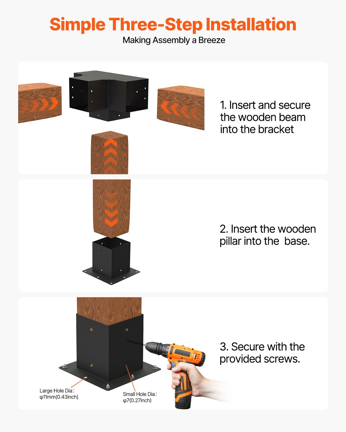 Kit Supports de Pergola VEVOR 4x4 po 10x10 cm Support de Poteau Bois de Menuiserie 2 Supports deAngle a 4 Voies 2 Bases de Poutres Quincaillerie Brico - 6