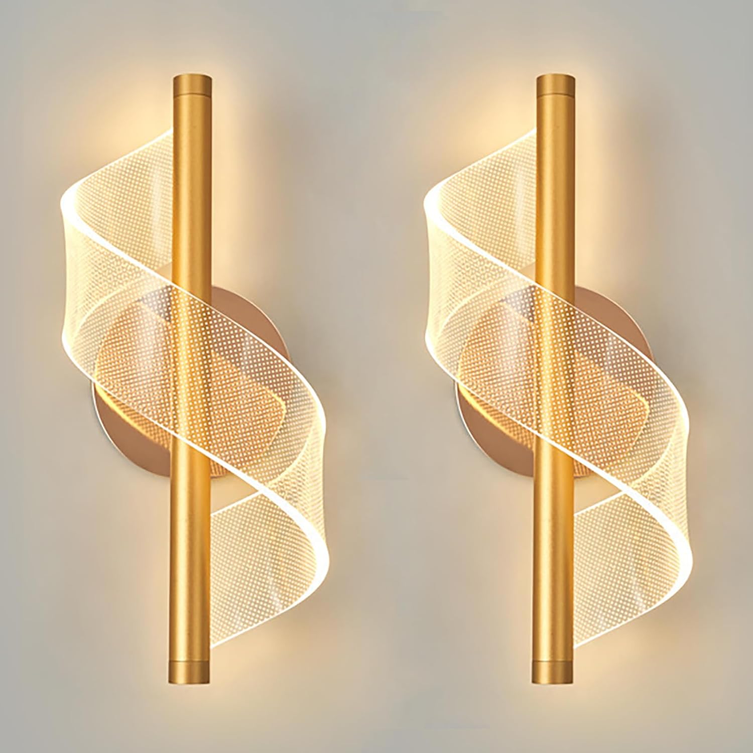 Juego de 2 apliques led modernos, lámpara de pared interior dorada, aplique de pared acrílico para dormitorio, sala de estar, pasillo, escalera, luz c
