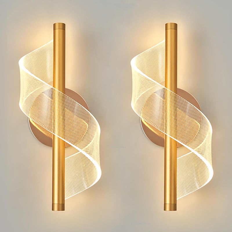 Zestaw 2 nowoczesnych lamp ściennych LED, złota lampa ścienna do wnętrz, akrylowa lampa ścienna do sypialni, salonu, korytarza, klatki schodowej, ciep