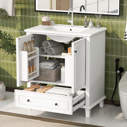 Meuble De Salle De Bain Blanc Avec Vasque Intégrée – Dimensions 51x34x83 Cm, étagère Réglable, Design Moderne Pour Petit Espace