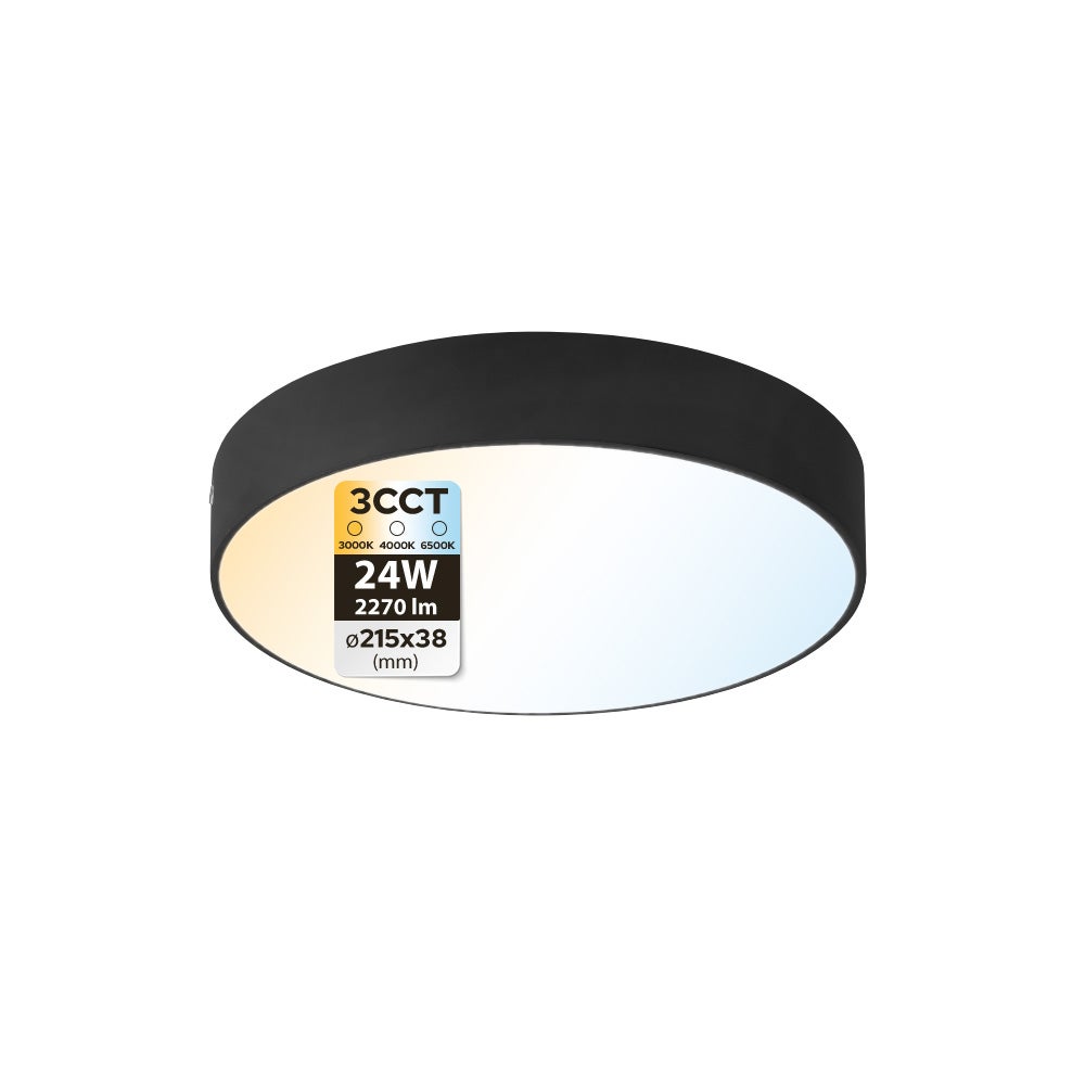 Plafon LED 24W 2270lm 3CCT 21.5cm IP20 okrągły czarny CATALINA HOROZ.