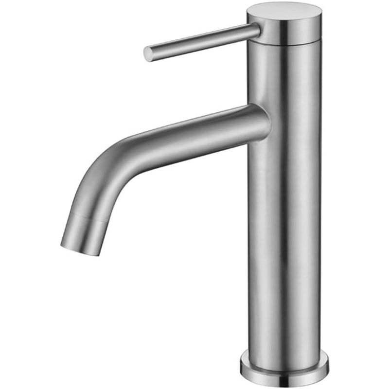 Bateria umywalkowa jednootworowa, bateria łazienkowa ze stali nierdzewnej, bateria umywalkowa jednouchwytowa, materiał szczotkowany nikiel.