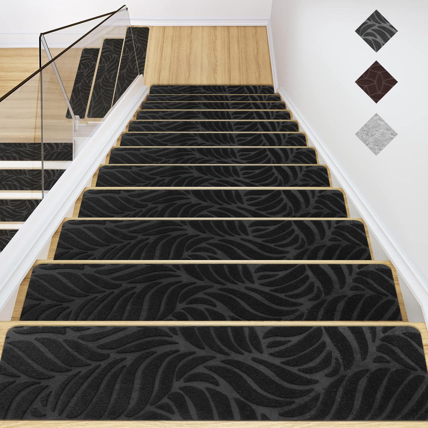 15 Tapis Antidérapants Pour Marches D'escalier, Intérieur, Motif Floral Marbré, 30x8 Pouces