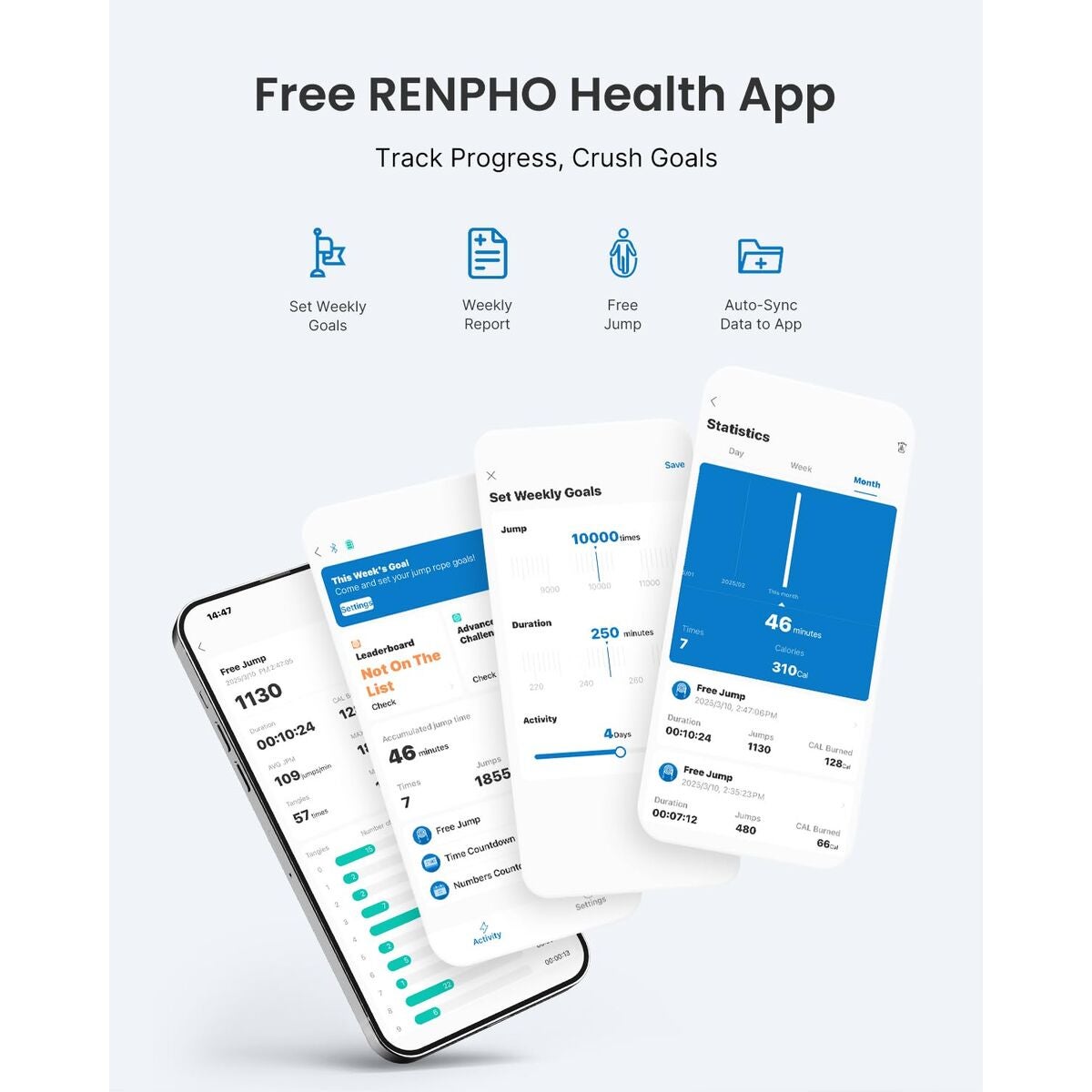 Renpho Corda per saltare SMART JUMP ROPE nera, lunghezza regolabile, senza filo - 3