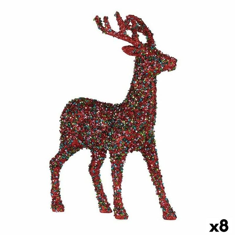 Figurine Renne De Noël En Velours Pailleté - Décoration De Table, 21 Cm, Rouge Festif