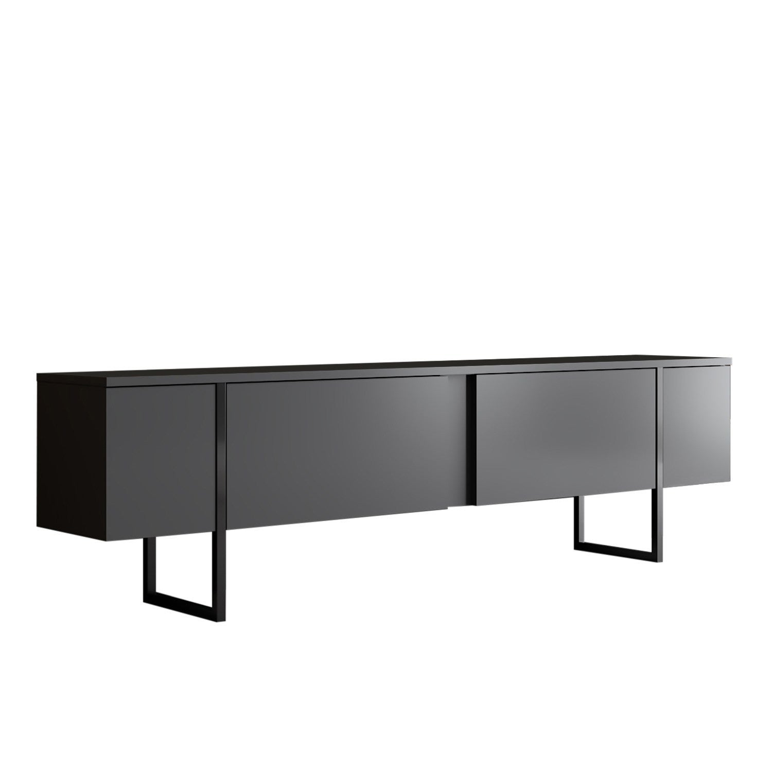 Meuble TV design 2 portes basculantes Sibylle L180xH50cm Métal Noir et Bois Anthracite - 6