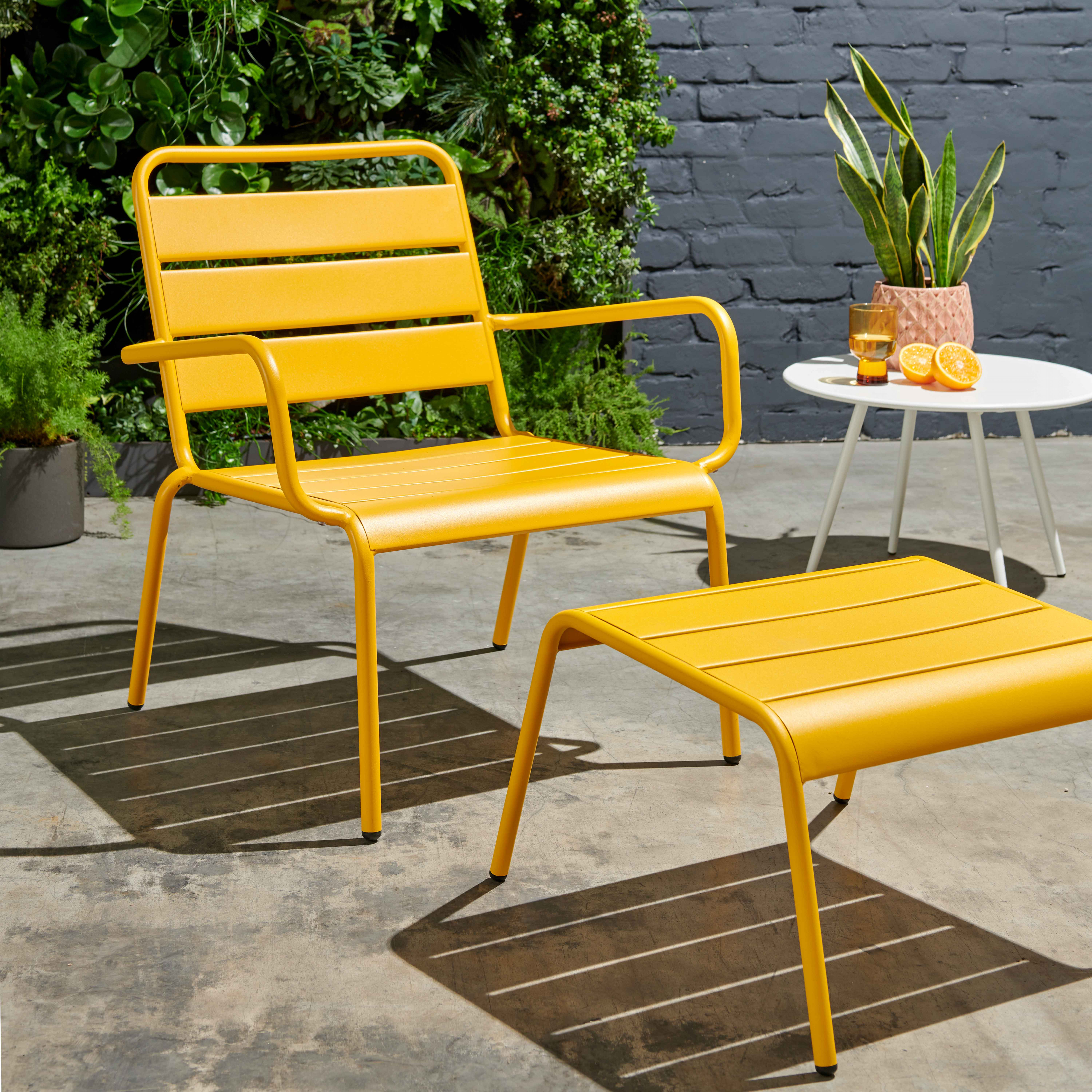 Lot 2 fauteuils relax avec repose-pieds métal gris et jaune , Palavas - Oviala - 7