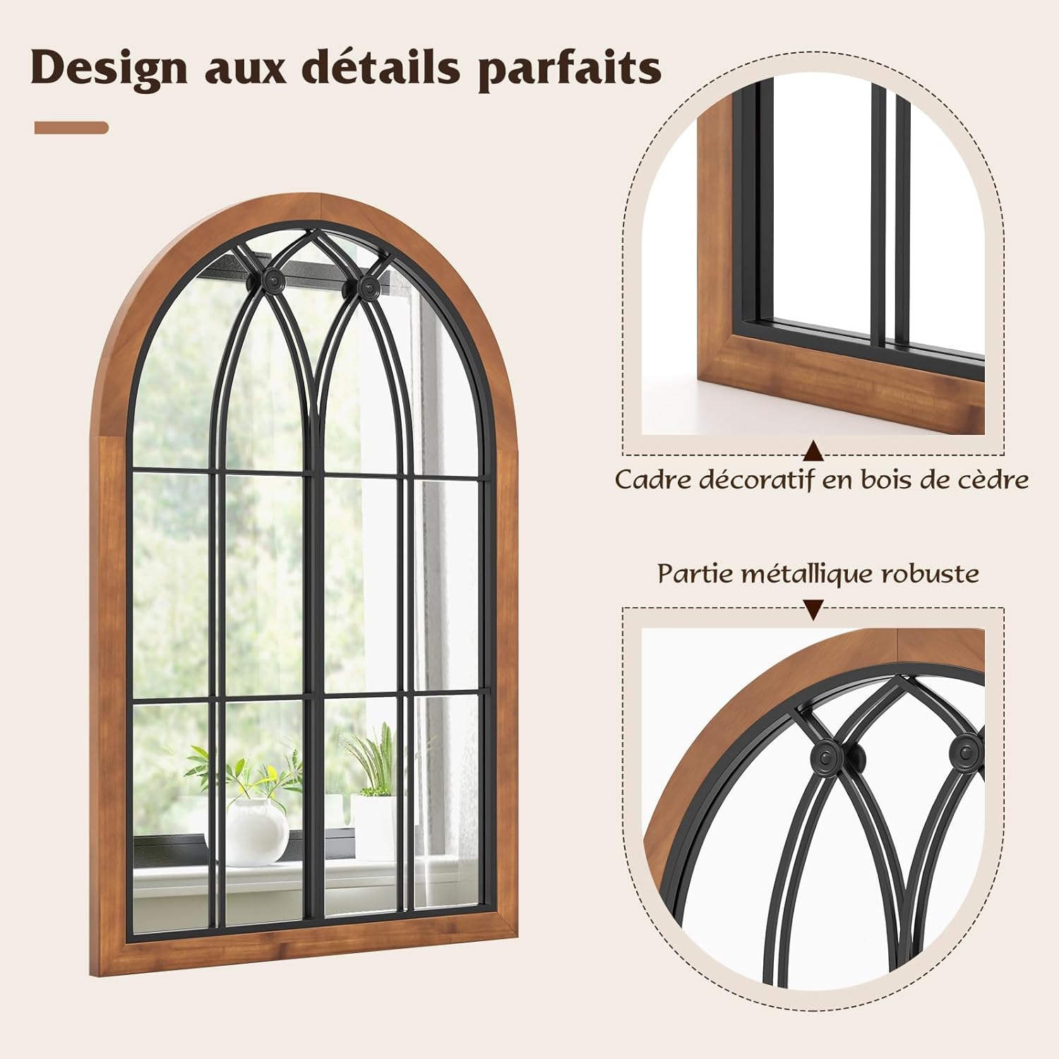 Specchio da Parete 60 x 90 CM, Specchio Finestra con Cornice in Legno di Abete, Specchio Decorativo con per Soggiorno Camera da Letto Ingresso - 4