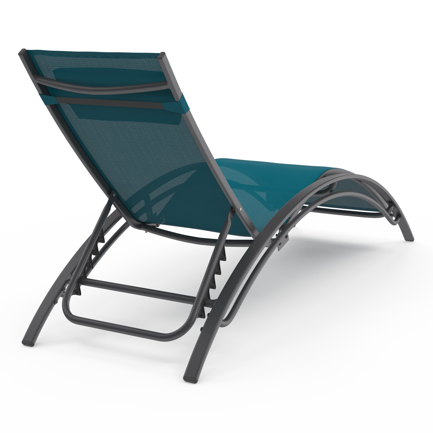 Lot de 2 transats de jardin inclinables en acier HAVANE gris anthracite et toile bleu canard avec coussin - 5