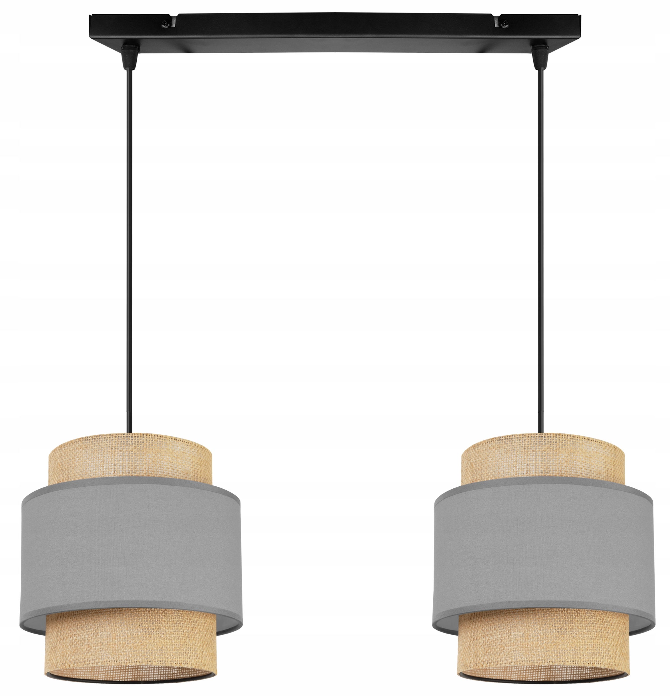 Lampă suspendată de tavan Light Home LH Boho 2x E27 60W abajur iută negru/gri