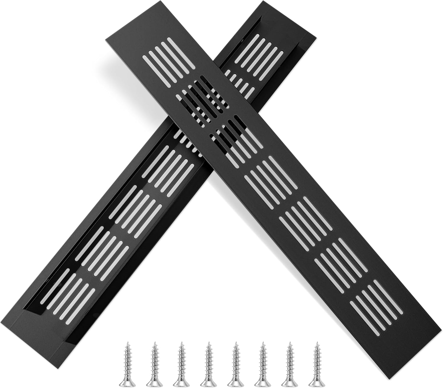 Kratka wentylacyjna prostokątna aluminiowa z wkrętami do wentylacji szaf i pomieszczeń, 30x5 cm, czarna, 2 szt.
