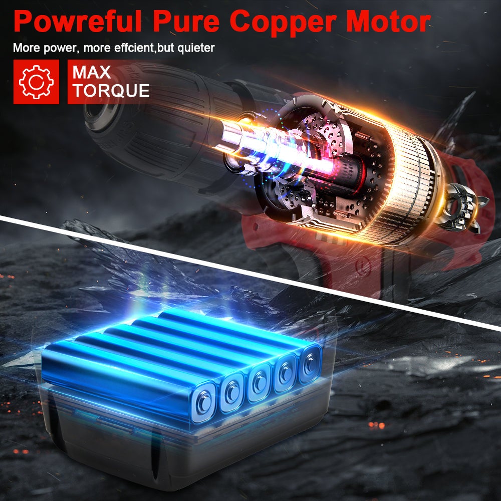 TEENO Perceuse visseuse a percussion sans fil PSR 21V, 2 Vitesses, 2 batteries lithium avec 20 accessoires - 4