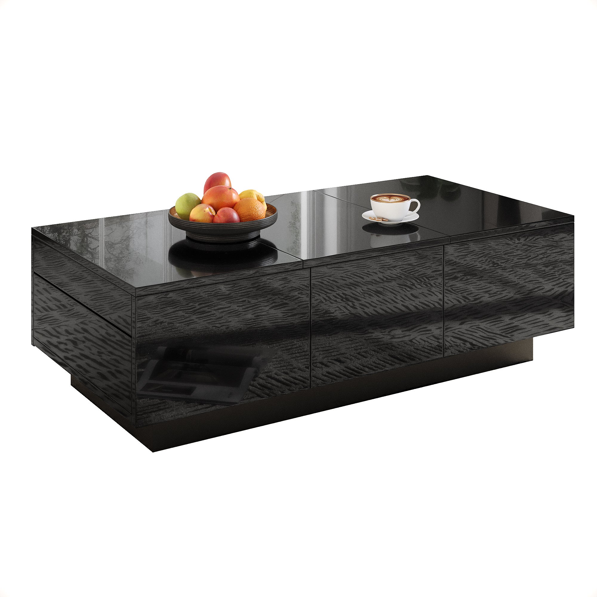 Stolik kawowy rozkładany 100x31x50 cm - z 2 szufladami - Błyszczące wykończenie - Płyty wiórowe - Czarny - 8