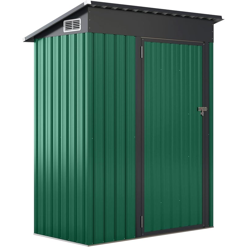 Metalowa Szopa Ogrodowa na Narzędzia z Pochyłym Dachem, 150 x 88 x 185 cm, Altana Ogrodowa z Otworem Wentylacyjnym, Idealna na Trawnik (Zielona)