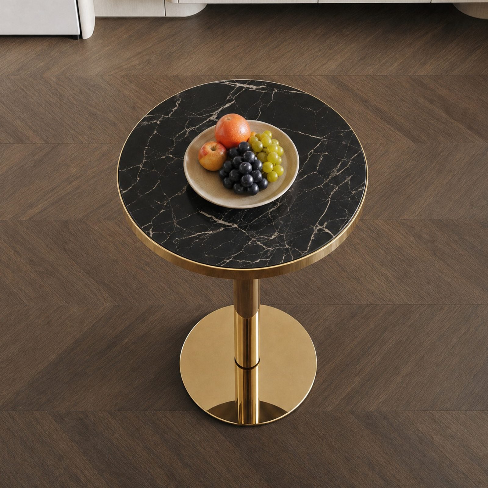 Table d'appoint ronde moderne avec cadre en acier inoxydable doré ...
