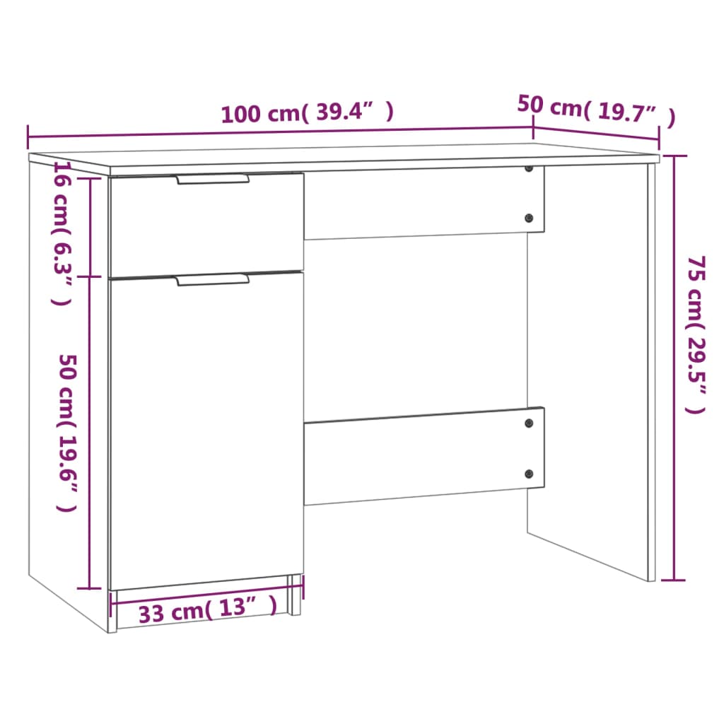 Maison Exclusive - Bureau Gris béton 100x50x75 cm Bois d'ingénierie - 9