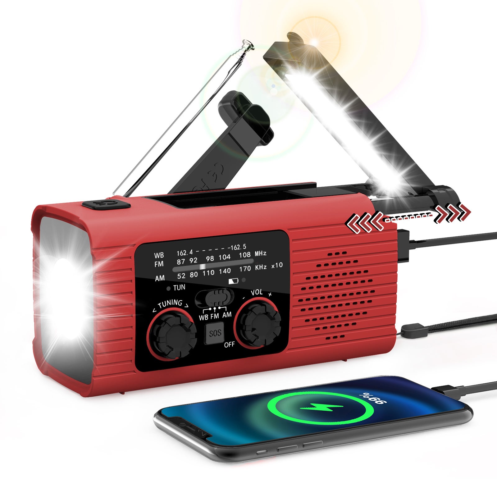 Radio de emergencia AM/FM/NOAA con energía solar, linterna LED ...