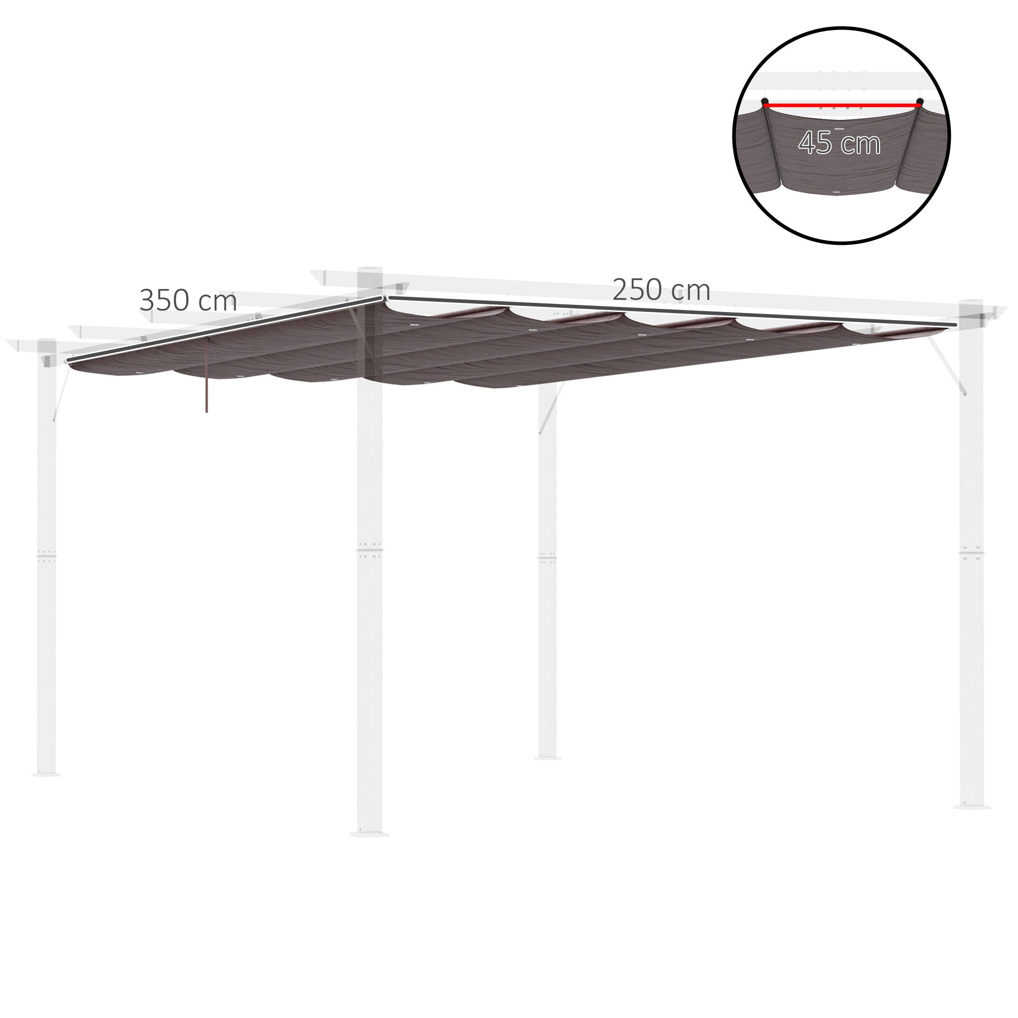 Cubierta para pérgola toldo retráctil Outsunny 350x250 cm café - 3