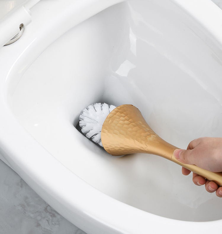 Brosse de toilette domestique à long manche avec brosse de nettoyage de base pour salle de bain, toilettes, or - 3
