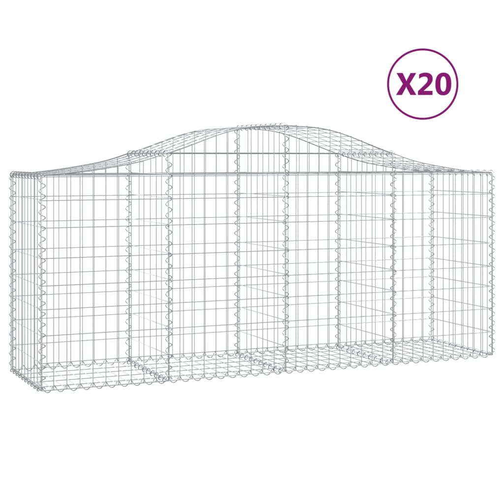 Cestas de gaviones valla de jaula muro de contención arqueado 20 piezas 200 x 50 x 80/100 cm hierro galva 02_0040615
