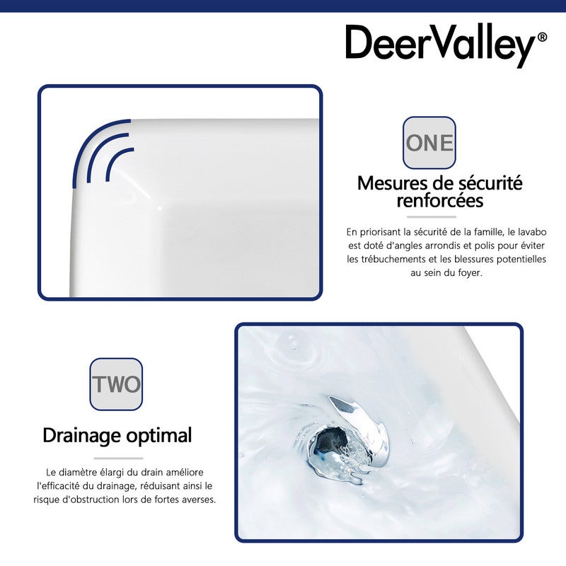 Vasque à Poser Salle de Bain - Vasque à Poser Rectangulaire en Céramique Blanc - 47.5 x 37.5 x 13.5cm, DeerValley - 5