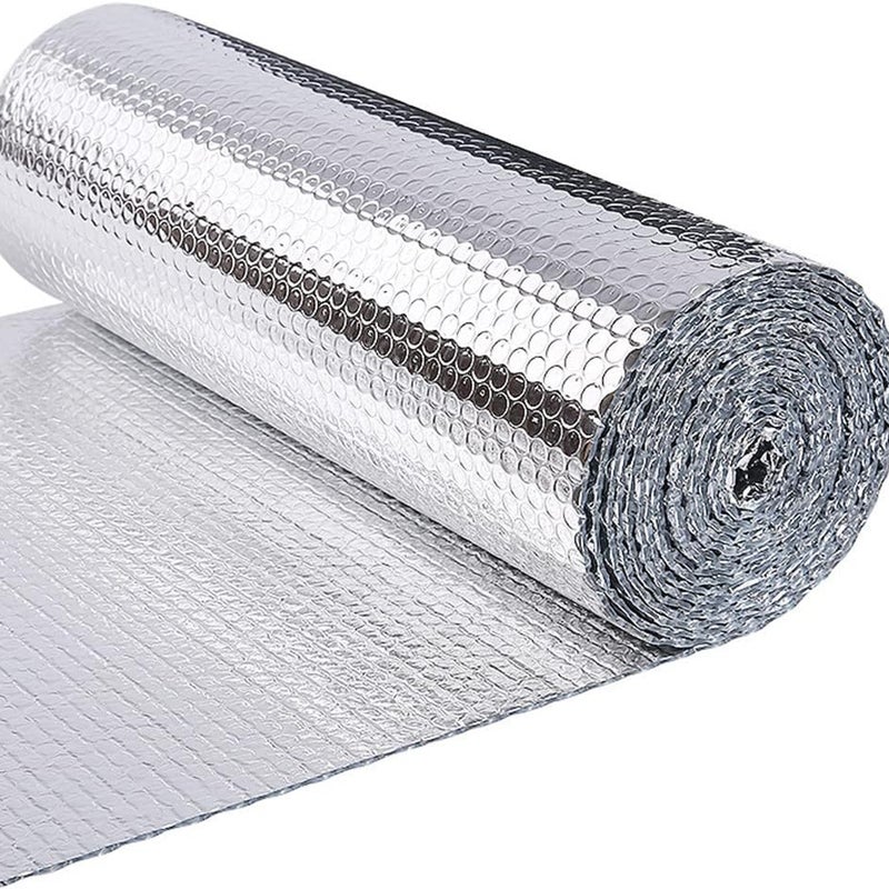 Dwuwarstwowa folia aluminiowa termoizolacyjna, srebrna, 0,6 x 6 m, jednoczęściowa, idealna na okna i chłodnice samochodowe.