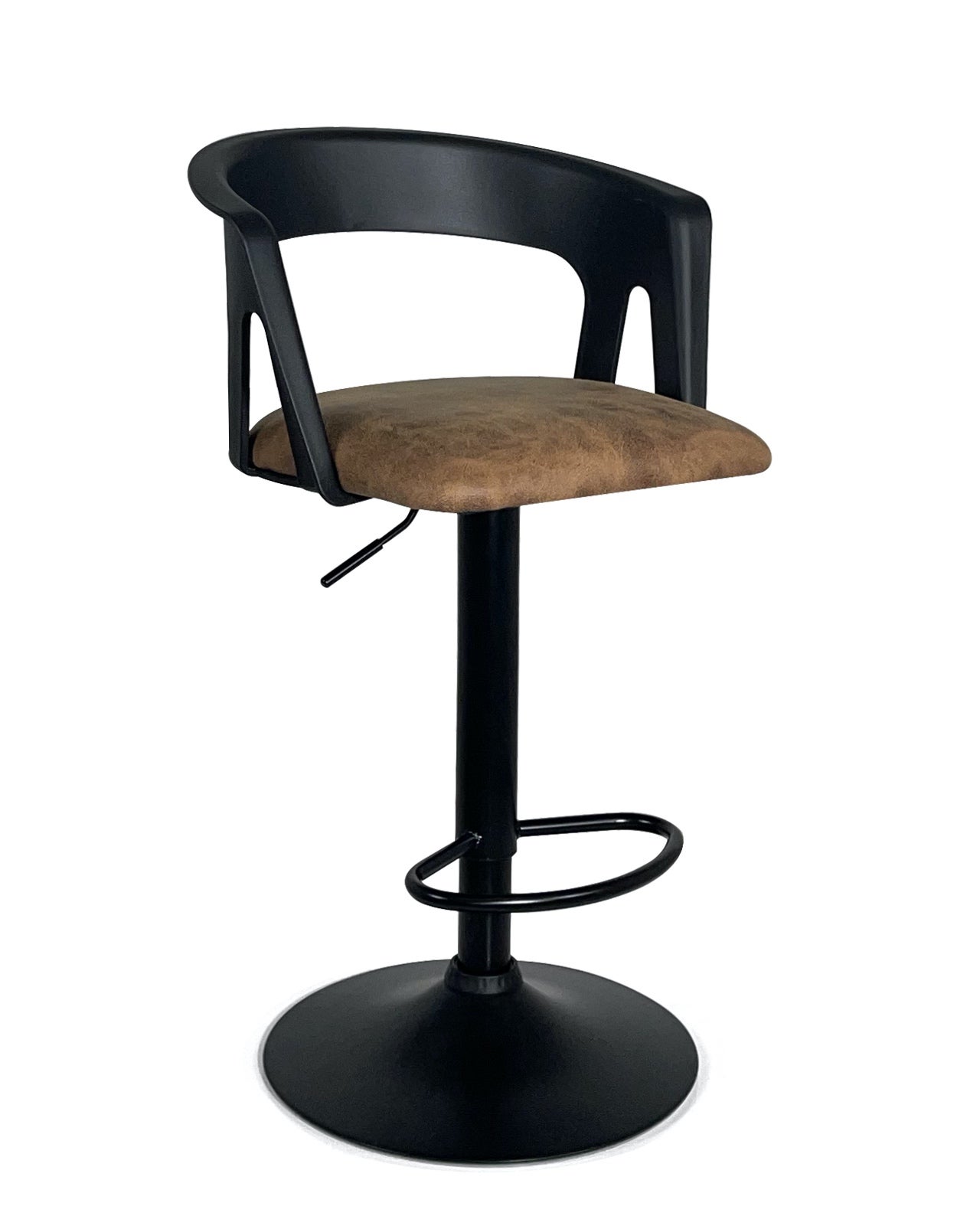 Lot 2 chaises hautes de cuisine design, coussin simili cuir, siège avec dossier et accoudoirs, AYO (noir marron) - 3