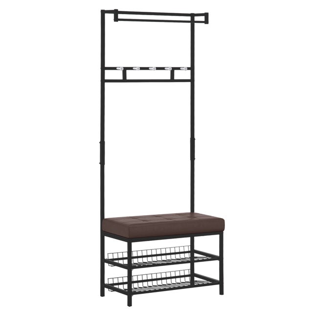 Appendiabiti Moderno Con Scarpiera A 2 Livelli – In Metallo Nero, 106x44x161 Cm, Con Ganci Laterali, Ideale Per Ingresso E Camera
