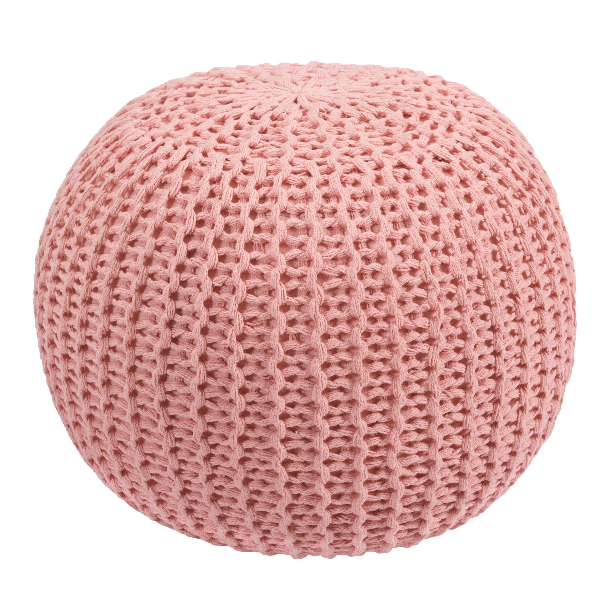Pouf tricot rond en coton rose poudré D40 cm - Elisa | Leroy Merlin