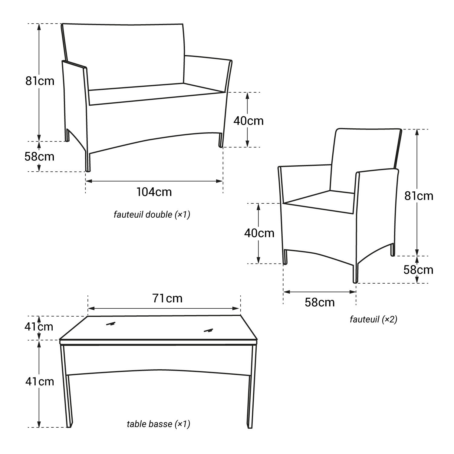 Salon de jardin CORDOUE en résine tressée noire 4 places - coussins gris - 8