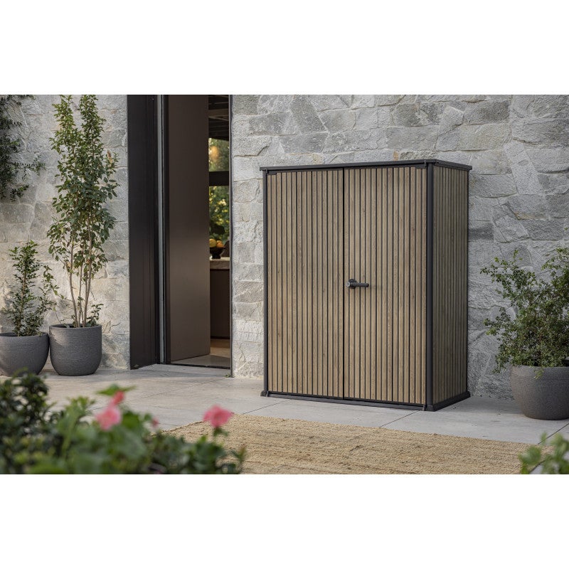 Armario de jardín Keter Vertical Store de 1400 l - Listones efecto madera - 140 x 73,6 x 170,4 cm - 9