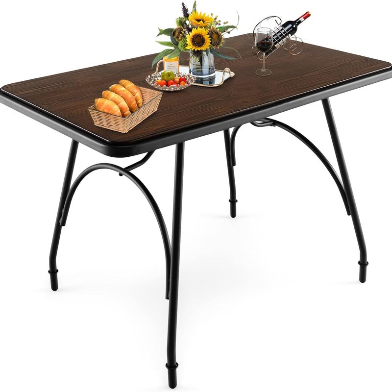 Stół do Jadalni z Przestronnym Blatem, Ramą z Rur Stalowych, Płytą MDF, Regulowanymi Nóżkami, do Kuchni, 110 x 70 x 76 cm, Kolor Rustykalny Brązowy