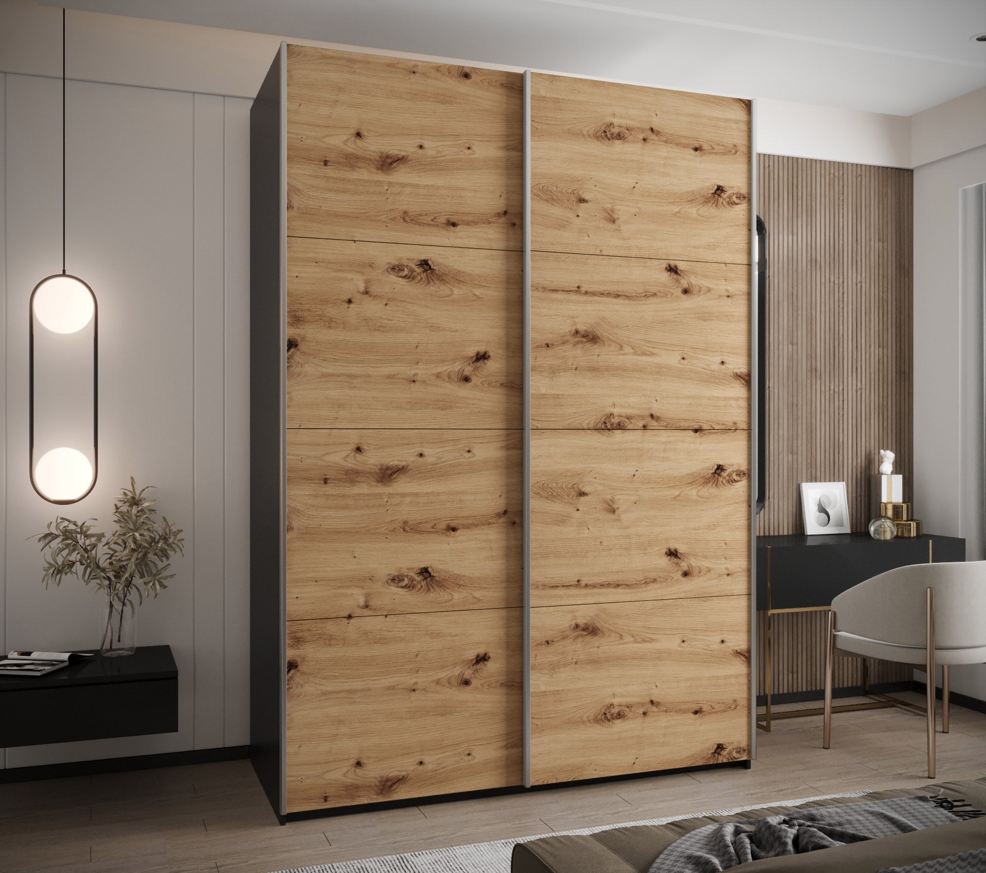 Szafa przesuwna wysoka Lux 1 180 x 64 x 245,5 cm czarny + artisan + u. srebrny - Abiks Meble - 2
