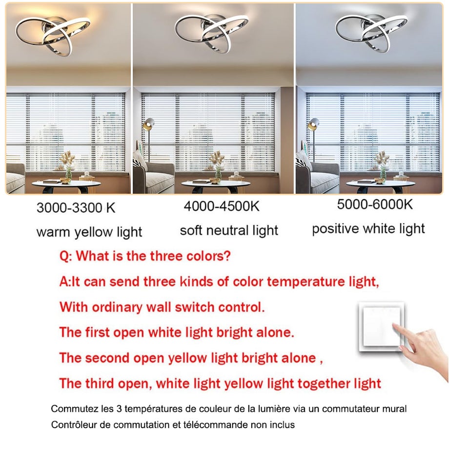 Plafonnier LED, Lustre LED basse consommation, Plafonnier moderne, Luminaire d'allée LED design, 3 températures de couleur (3000K-6000K) - 5