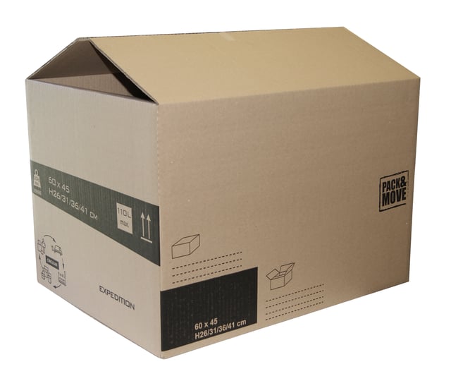Lot 15 cartons déménagement hauteur modubale : variable et personnalisable - 60 x 45 x 31-41 cm - Poignées renforcées - 1 adhésif offert