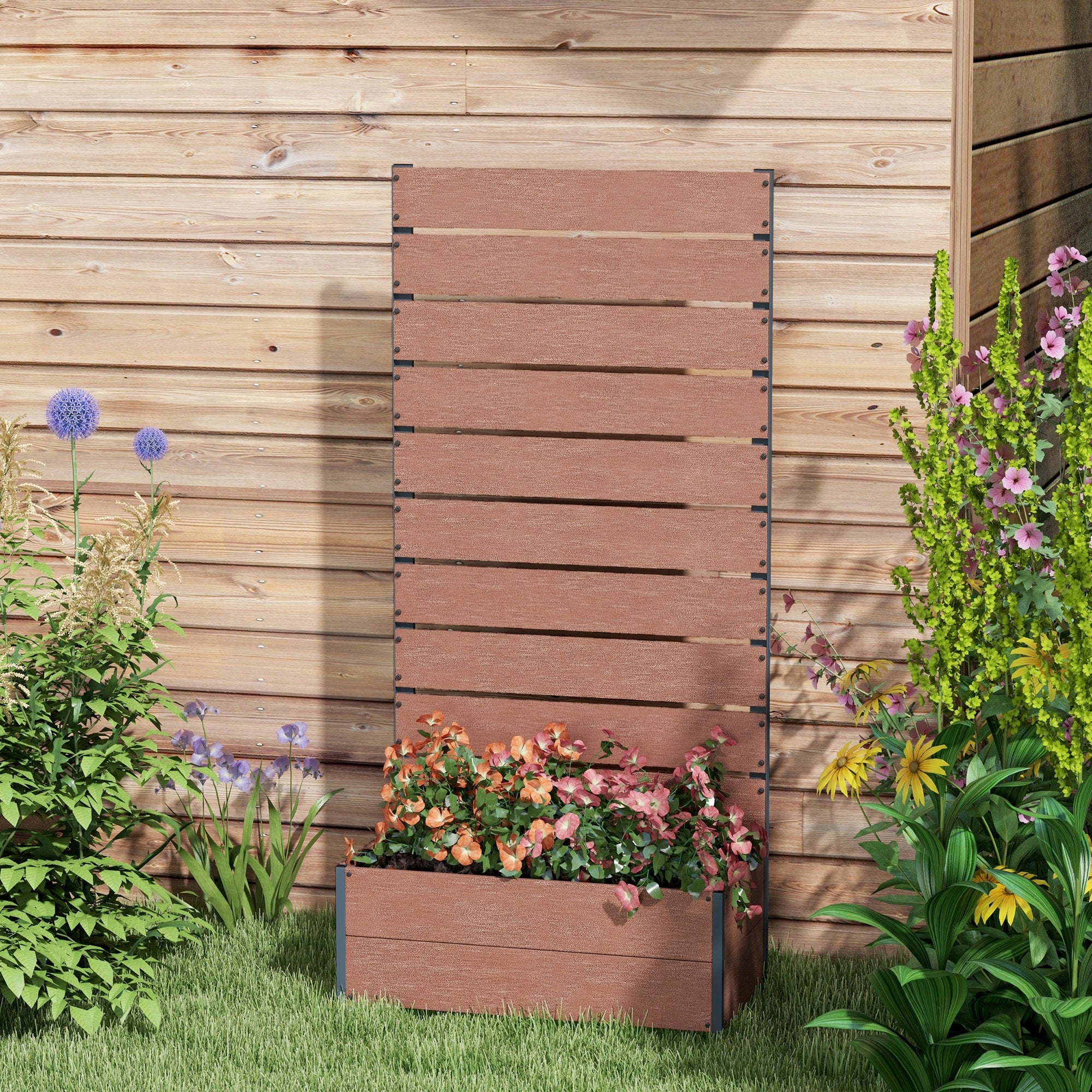 Jardinière avec treillis plaque composite bois-plastique Outsunny - 9