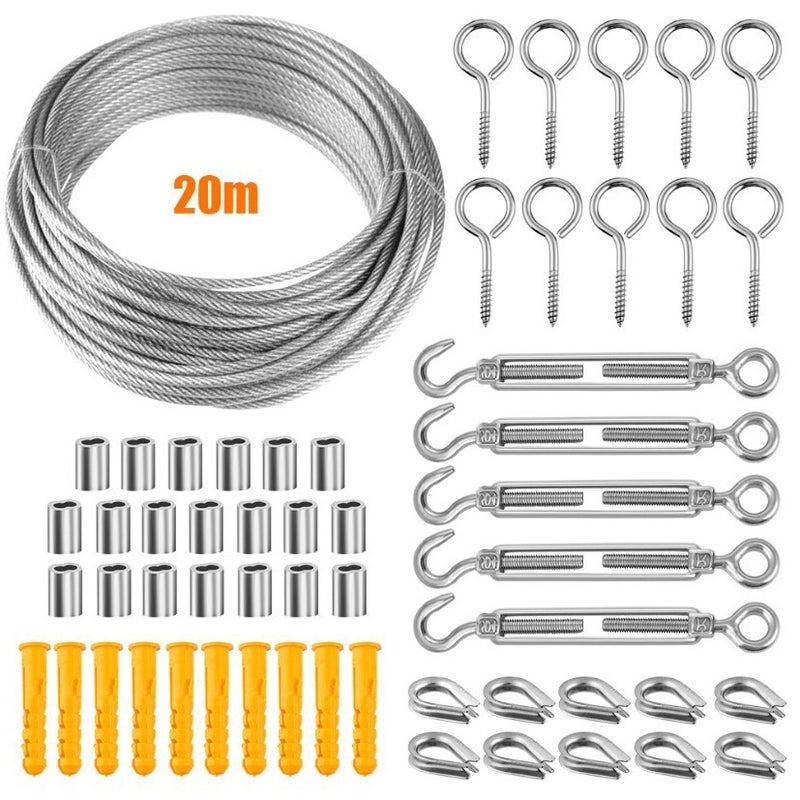 Lina ze stali nierdzewnej, lina do wieszania ze stali nierdzewnej, zewnętrzna linka do wieszania ubrań, zewnętrzna linka stalowa (20M)