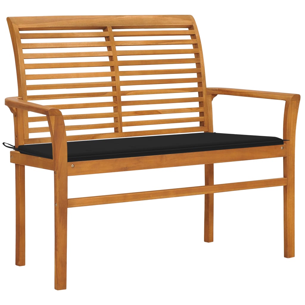 Banc de jardin | Banquette de jardin | Chaise de jardin avec coussin noir 112 cm Bois de teck massif CFW31882 - 2