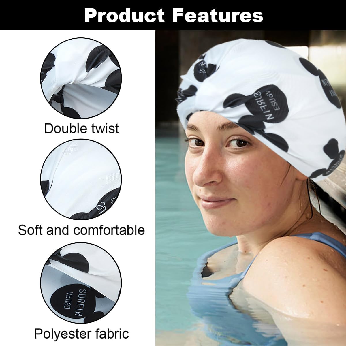 Lot De 2 Bonnets De Natation élastiques En Tissu Confortable Pour Enfants, Femmes, Hommes Pendant Que Vous Nagez (noir, Rose Foncé