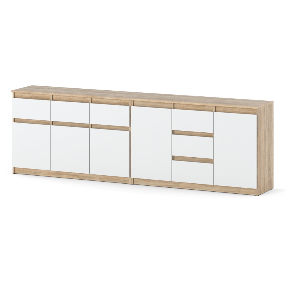 Komoda pojemna szafka do salonu duża 6 szuflad 240cm sonoma biała mat