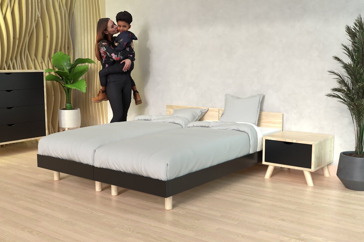 Lits Jumeaux Empilables Bois Massif Verni – 200x100cm, Hauteur 20cm, Occasion
