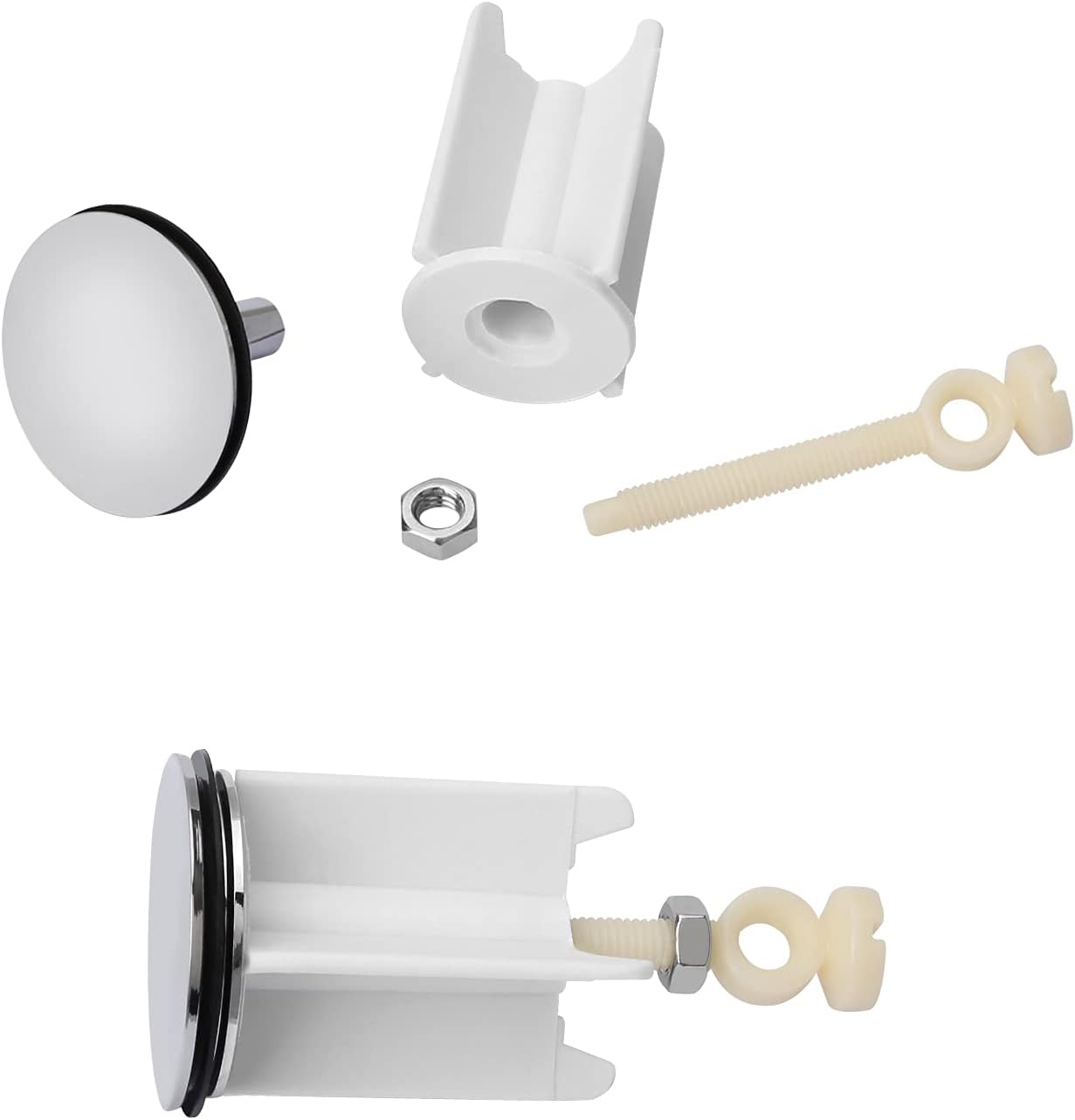 Bouchon de vidange Universel pour lavabo - Bonde réglable en Laiton chromé Blanc - Compatible évier Cuisine et Salle de Bain - 6