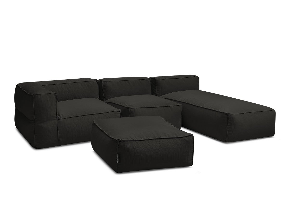 BOBOCHIC Canapé de jardin modulable GIULIA avec bâche de protection, 1 chauffeuse 1 place, 1 angle, 1 méridienne et 1 pouf Noir - 8
