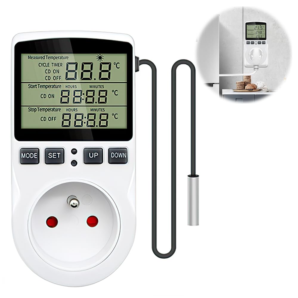 Termostato Digitale Con Presa - Controllo Temperatura Da -20°C A 120°C, 10A, Per Serra, Acquario, Incubatrice Termostato Digitale Con Presa - Controllo Temperatura Da -20°C A 120°C, 10A, Per Serra, Acquario, Incubatrice