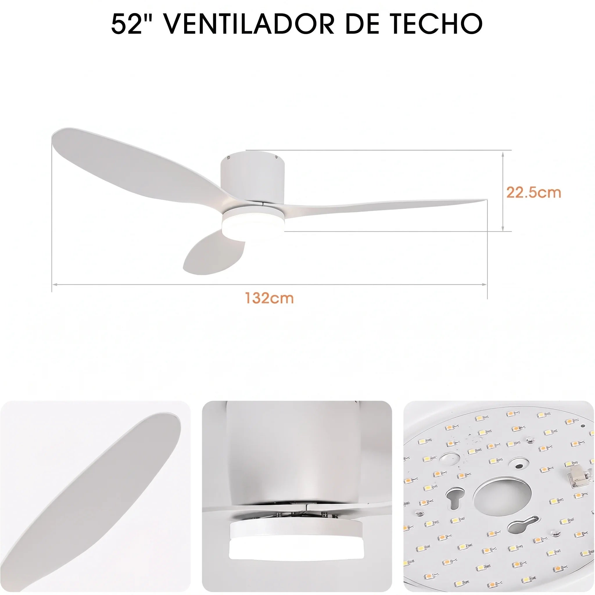 Ventilador de techo con luz Parrot Uncle silencioso motor DC con mando a distancia blanco mate 132 cm función invierno-verano - 6