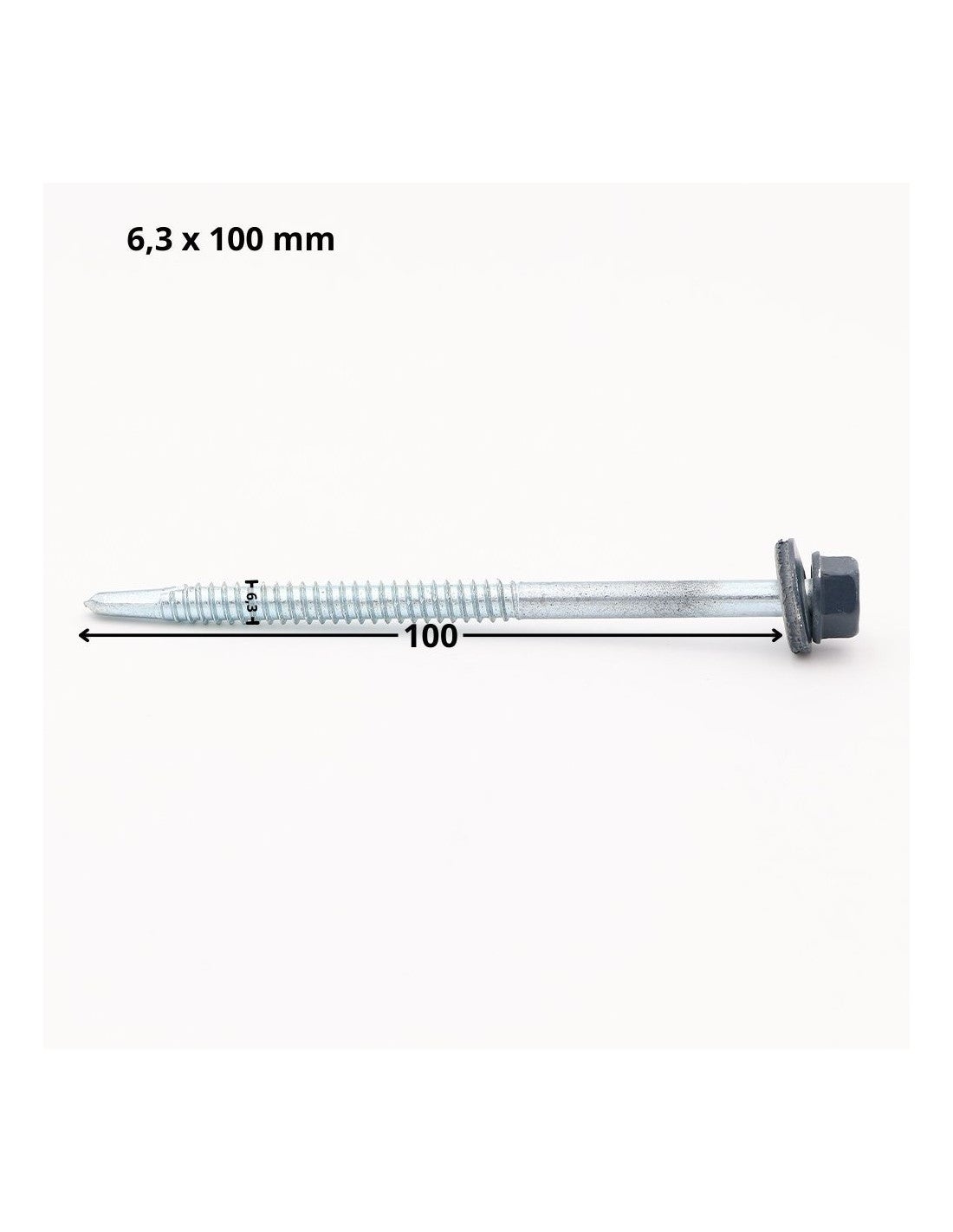 Vis autoperceuse Tête hexagonale TH 6.3X100 Rondelle d'étanchéite EPDM Acier zingué RAL5008 gris bleu-1 pièce - 5