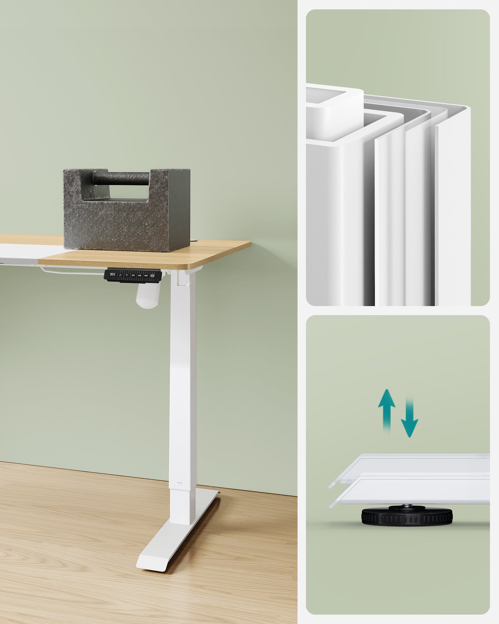 Bureau Assis Debout Électrique, 70 x 160 x (72-120) cm, Table Réglable en Hauteur, Jaune Pastel et Blanc Pur - 6