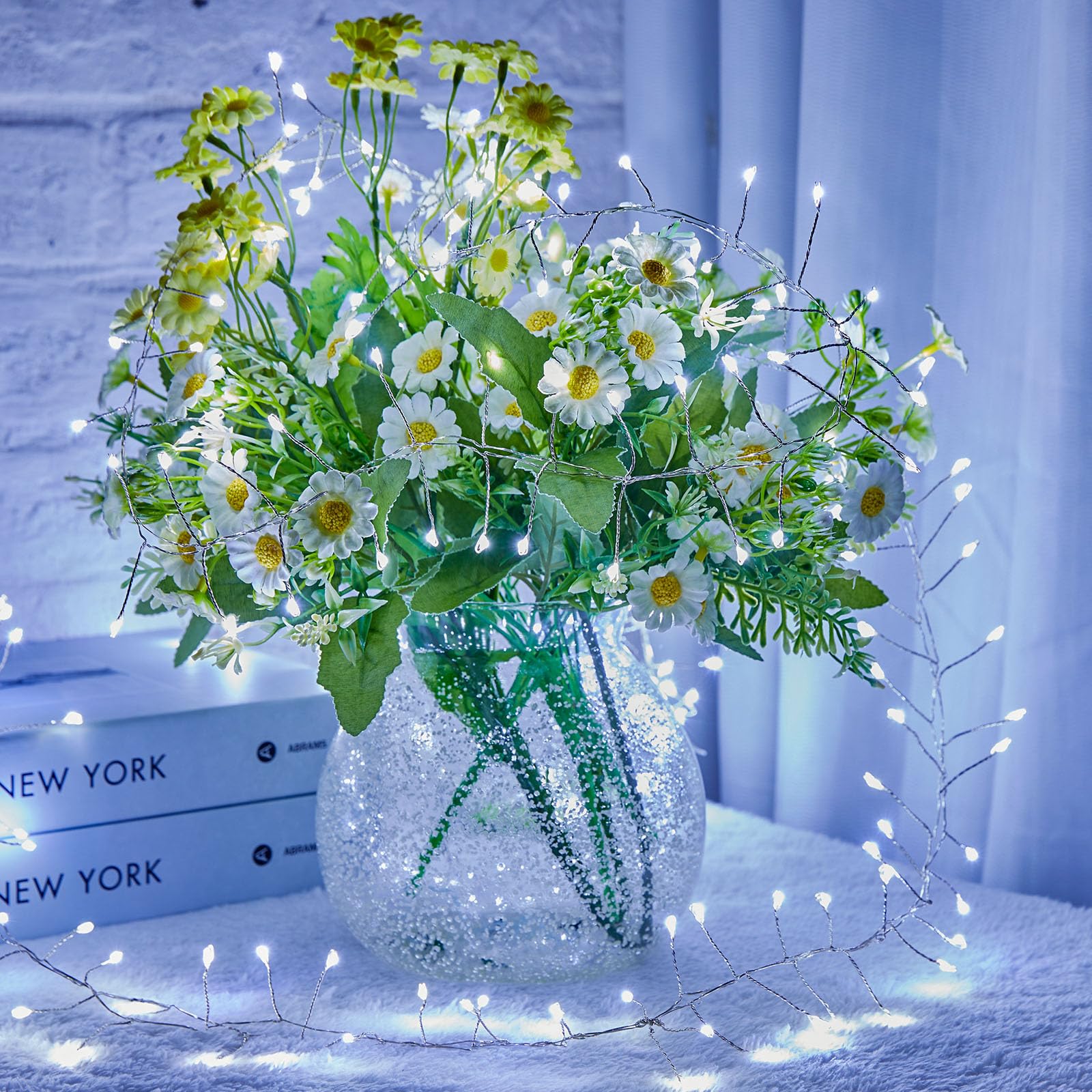 100 LED Cadena De Luces De Cuerda,KINGCOO Impermeable 10M 8 Modos Manguera Guirnalad De Luces Luciérnaga Batería Operado Strip De Hadas Para Decoración Para Navidad Fiesta Boda Jardín (Blanco