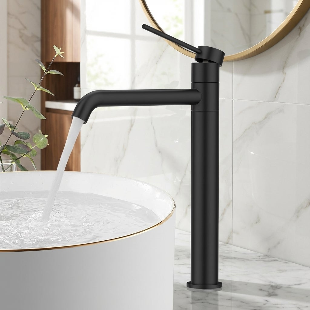 Mitigeur De Lavabo Noir, Eau Chaude & Froide En Acier Inoxydable