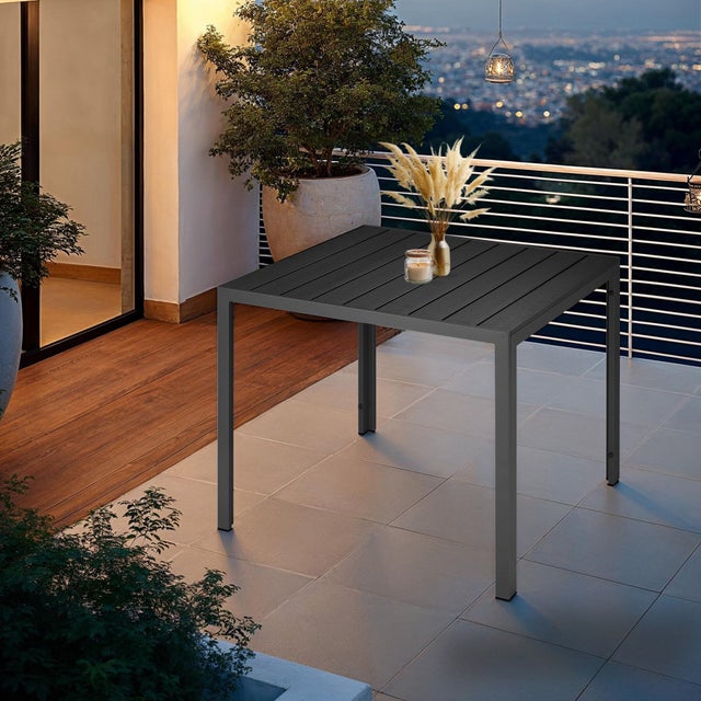 Tavolo da giardino nero da 4 posti 90 x 90 x 74,5 cm in alluminio con 2 gambe regolabili TECTAKE